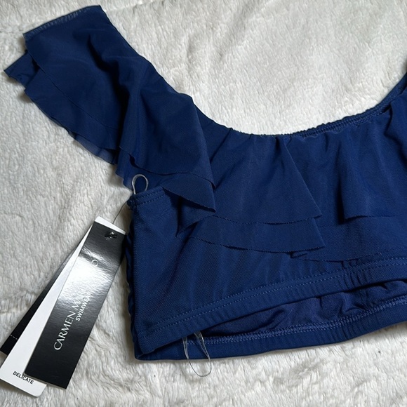 Carmen Marc Valvo Women's Mesh Ruffle Midnight Blue Bikini Top size XS NEW - Picture 11 of 15